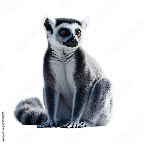A Curious Ring-Tailed Lemur Sits with a Transparent Background, Wildlife Photography in Madagascar
