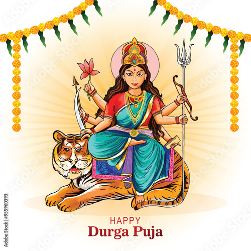 Indian god durga in happy durga puja subh navratri background photo