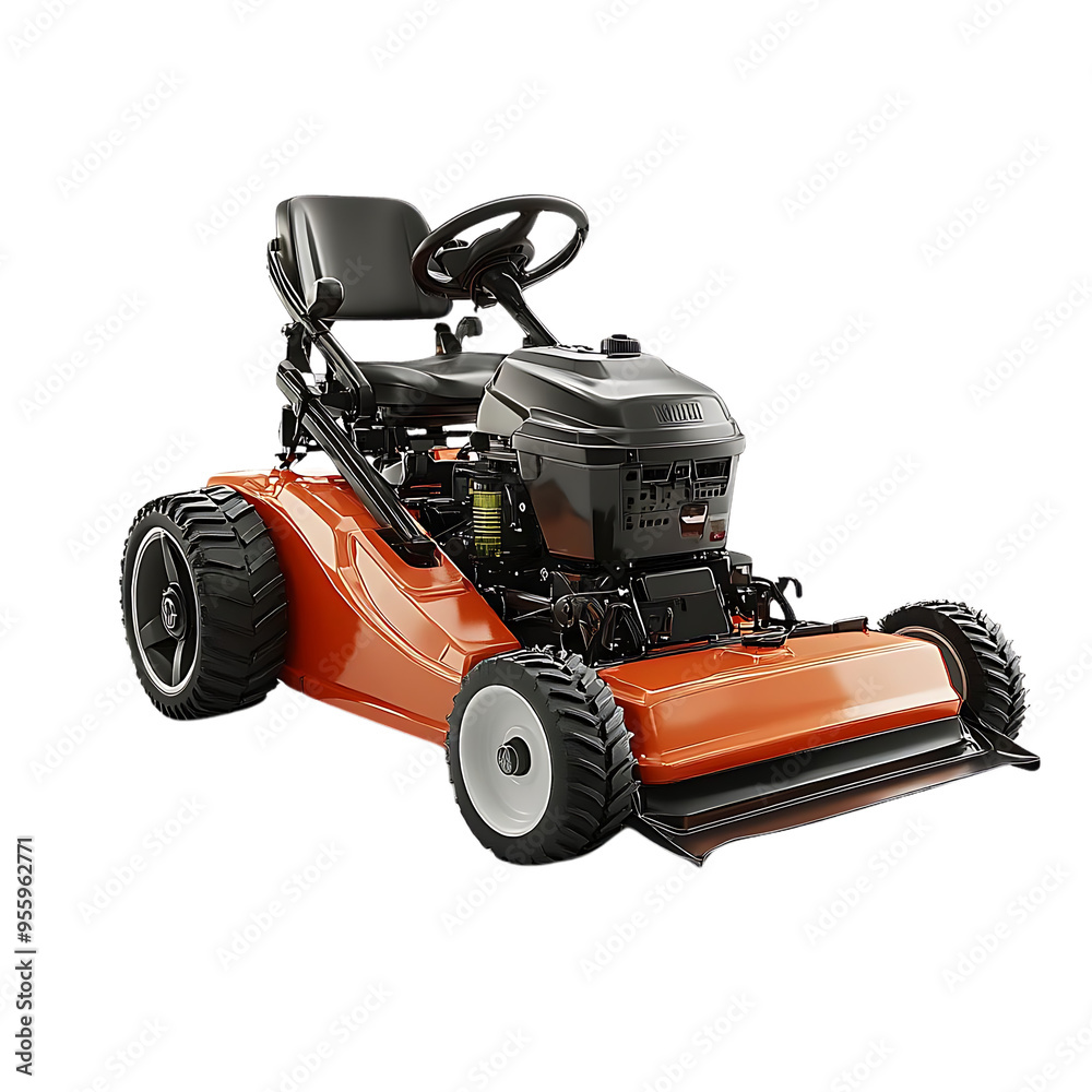 Ride-On Lawn Mower with a Transparent Background for Easy Editing