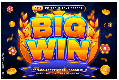 big win 3d text effect and editable text effect with light background