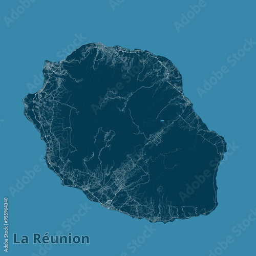 La Réunion Island artistic blueprint map