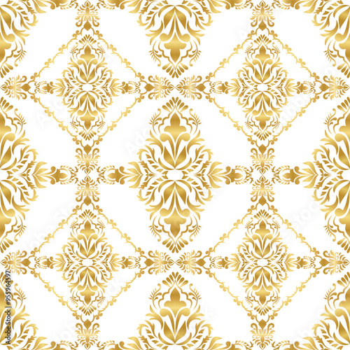 Classic Gold Damask seamless pattern, Vintage design, element style, floral ornament, Luxury Ornamental lace tracery, wallpaper, Traditional background, Vector Illustration for Elegant Textile Design