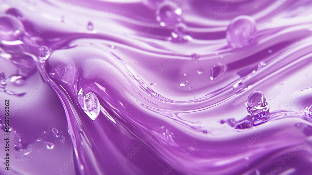 Close-up image displaying a wave-like purple gel texture with glossy highlights and clear droplets. Close-up image displaying a wave-like purple gel texture with glossy highlights and clear droplets.