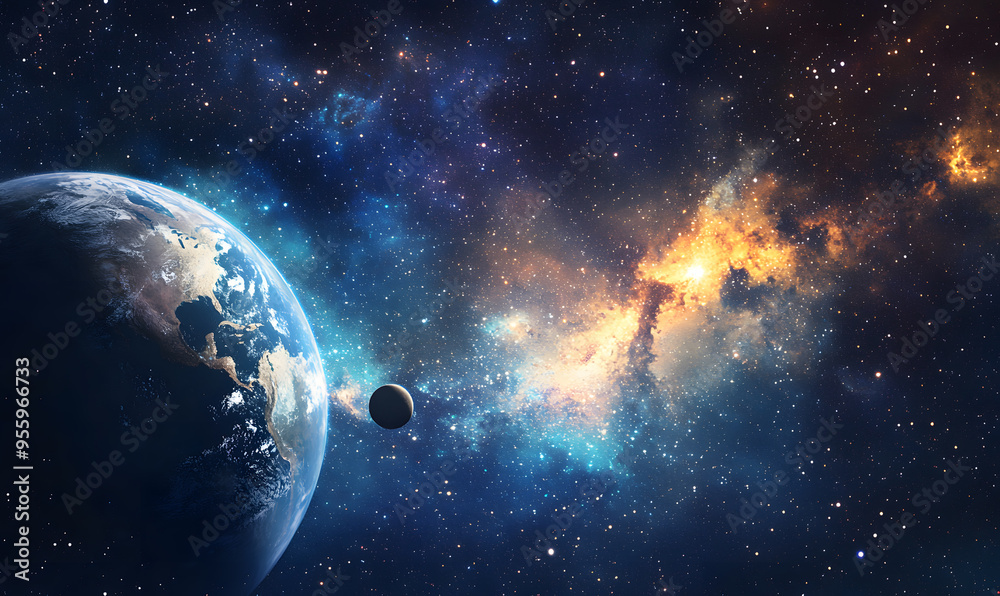 Fototapeta premium graphics of space, planets, and astronauts on a white background.