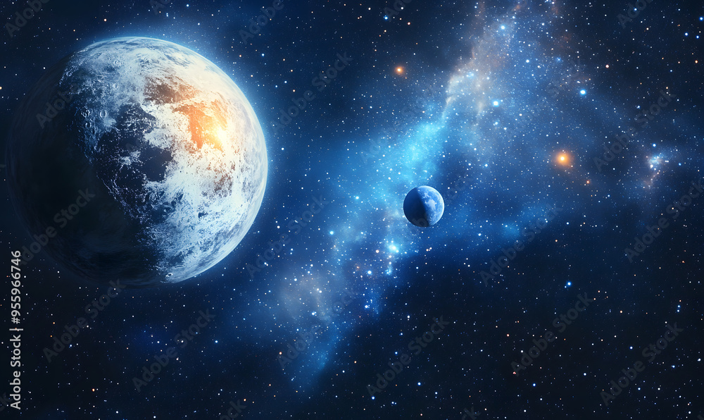 Fototapeta premium graphics of space, planets, and astronauts on a white background.