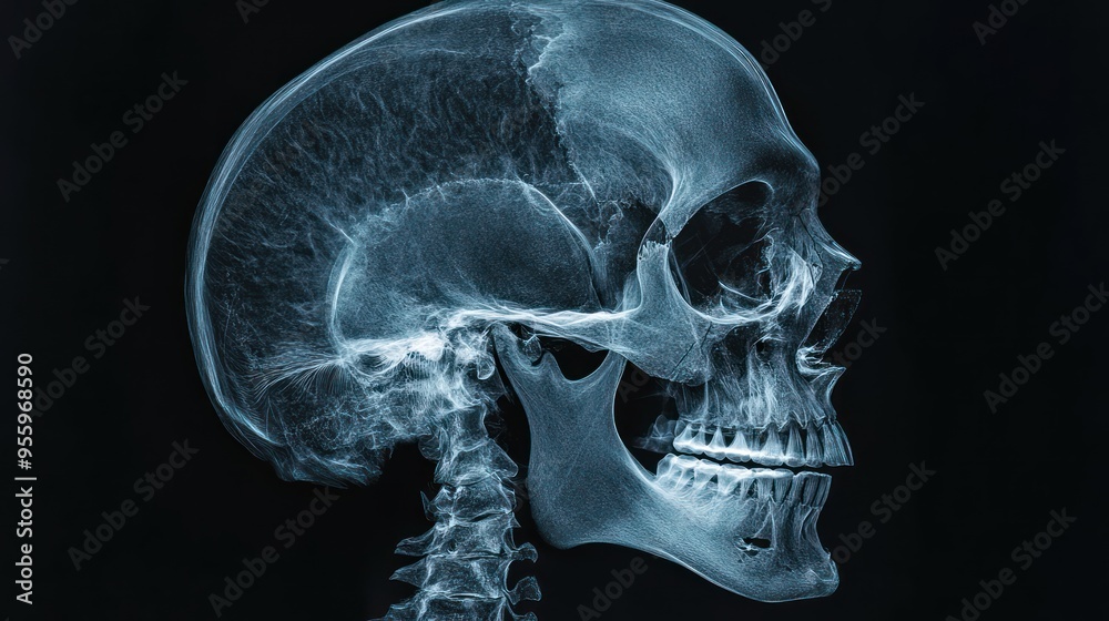 X-ray Image of a Human Skull and Cervical Spine X-ray Image of a Human Skull and Cervical Spine
