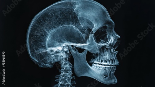 X-ray Image of a Human Skull and Cervical Spine photo