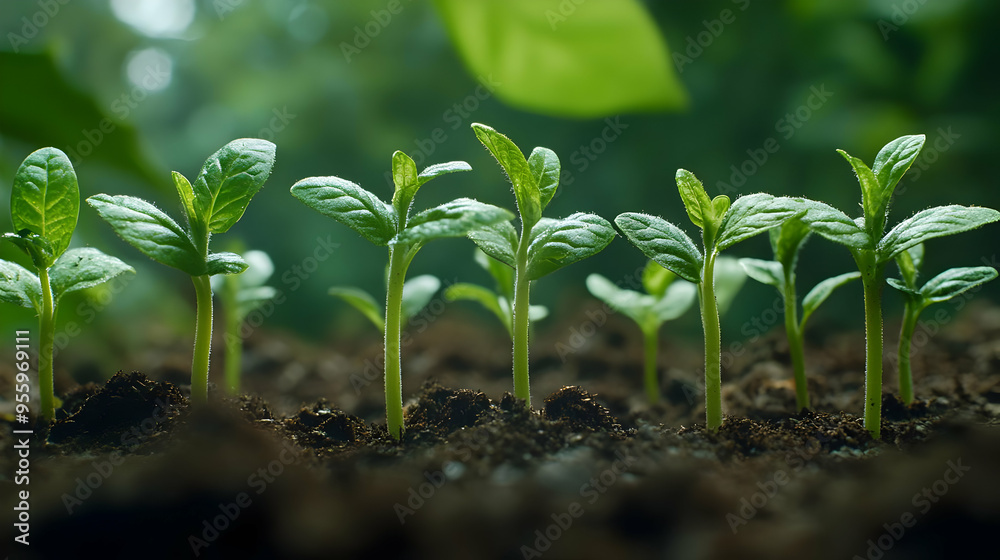Closeup of Green Seedlings Emerging from Soil Closeup of Green Seedlings Emerging from Soil