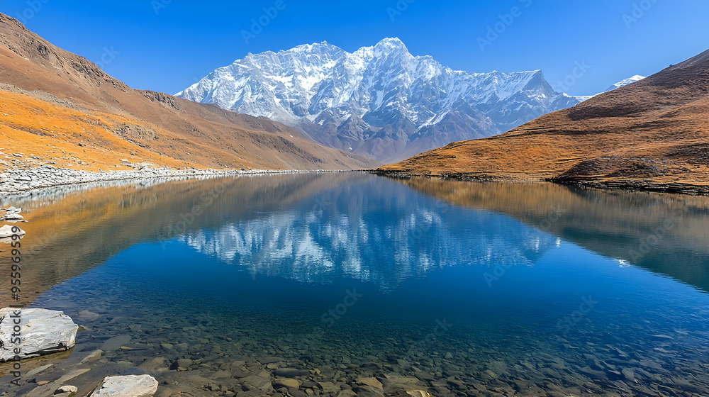 Majestic Mountain Peak Reflected in Crystal Clear Lake Majestic Mountain Peak Reflected in Crystal Clear Lake