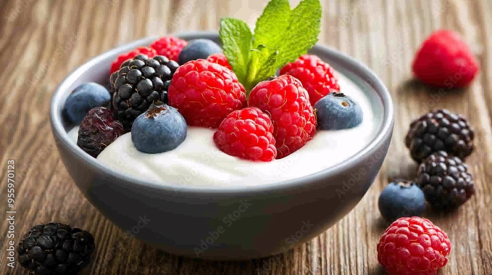 Berry Bliss Yogurt Bowl: A symphony of vibrant berries adorns a creamy yogurt bowl, promising a healthy and delicious start to your day. Berry Bliss Yogurt Bowl: A symphony of vibrant berries adorns a creamy yogurt bowl, promising a healthy and delicious start to your day.