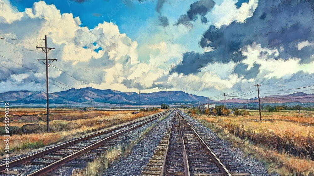 Fototapeta premium Landscape with railway