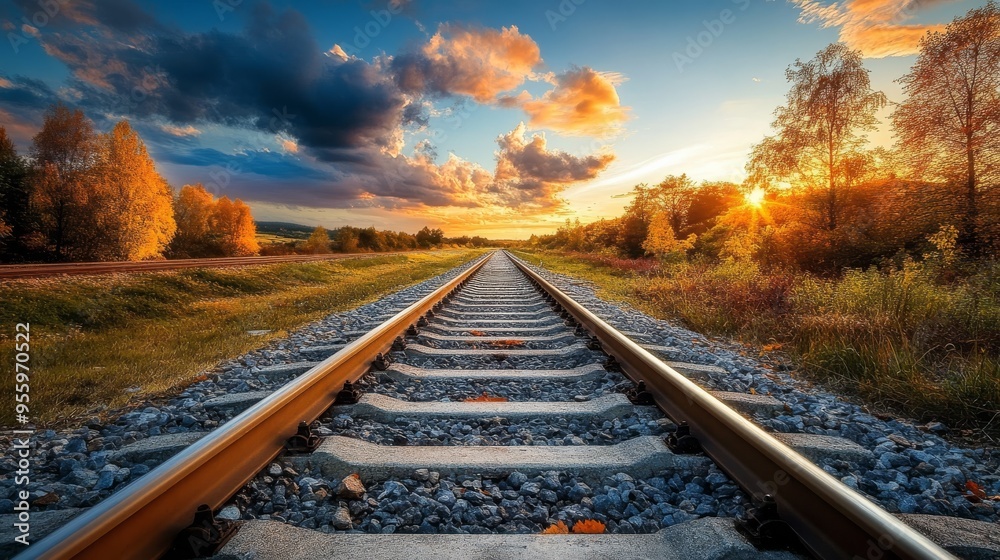 Obraz premium Train tracks in a landscape