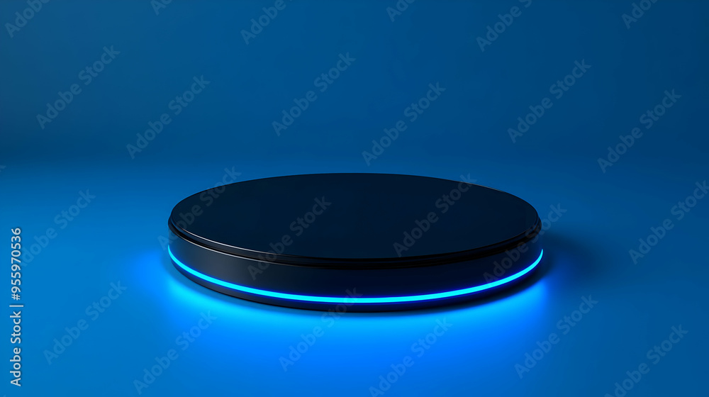 Blue Neon Glowing Round Pedestal Blue Neon Glowing Round Pedestal
