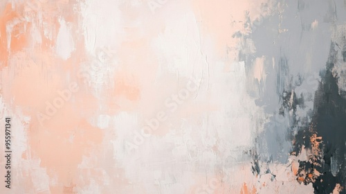 Abstract Painting with Brushstrokes in Muted Peach and Gray Tones