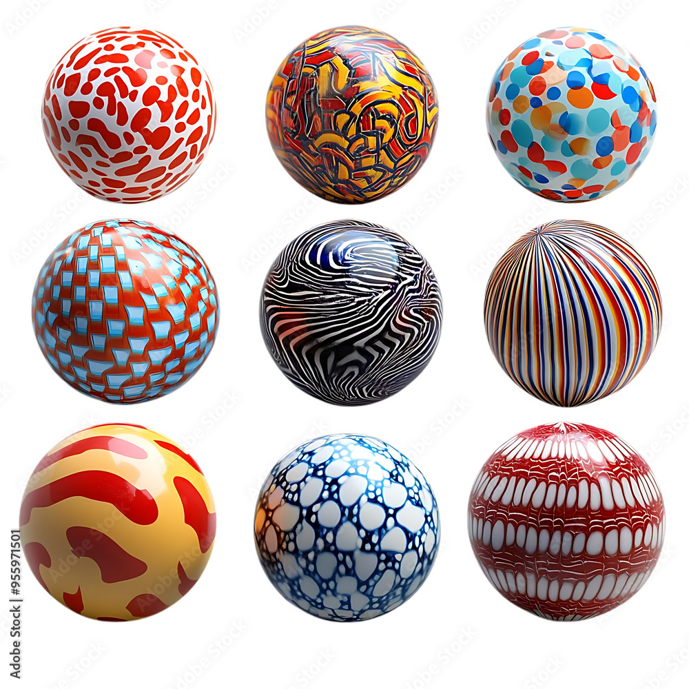 Colorful Patterned Spheres with Transparent Background