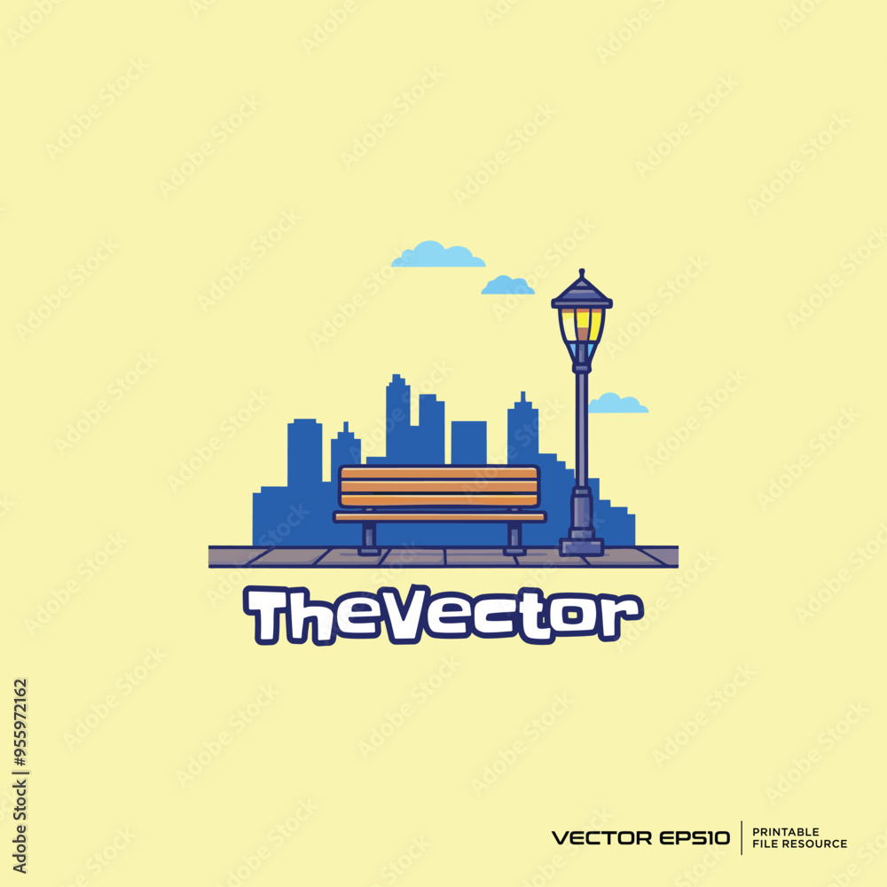 Park bench and lamp logo, vector, mascot, character, cartoon, illustration, eps10 Park bench and lamp logo, vector, mascot, character, cartoon, illustration, eps10