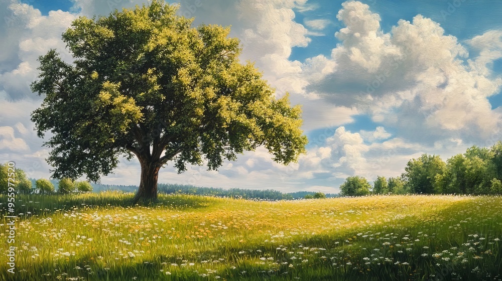 Fototapeta premium Field, tree, summer