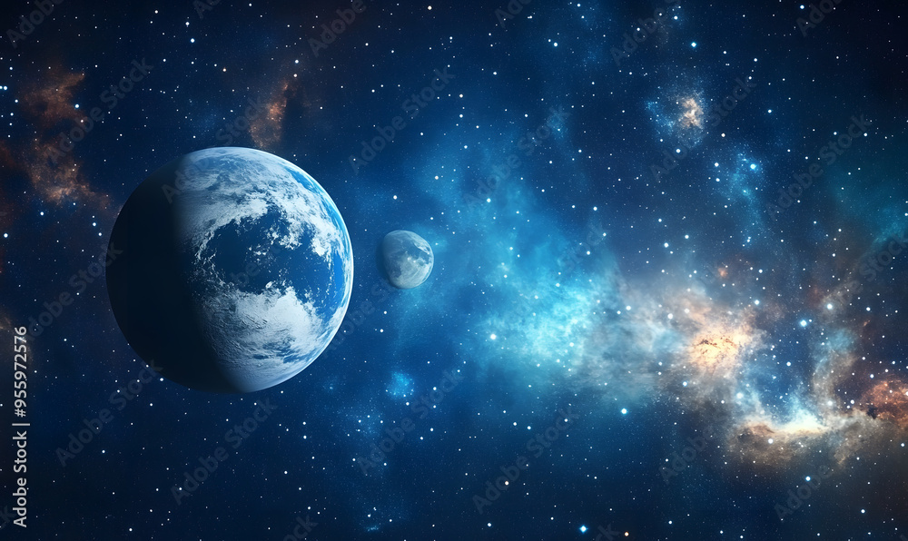 Fototapeta premium graphics of space, planets, and astronauts on a white background.