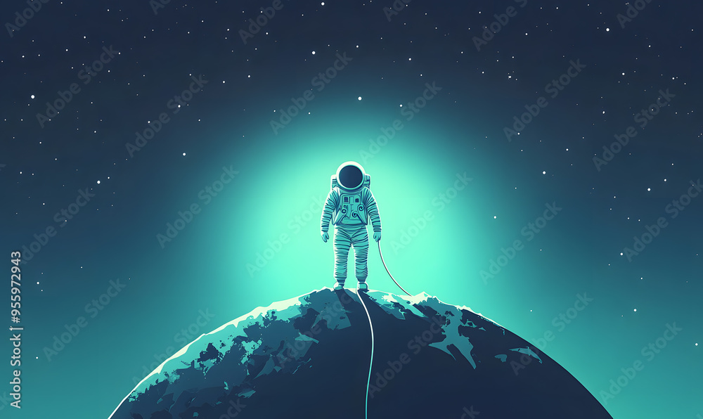 Fototapeta premium graphics of space, planets, and astronauts on a white background.