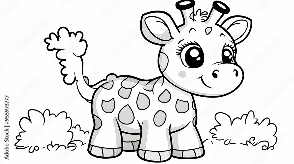 Cute Cartoon Giraffe Coloring Page Illustration Cute Cartoon Giraffe Coloring Page Illustration