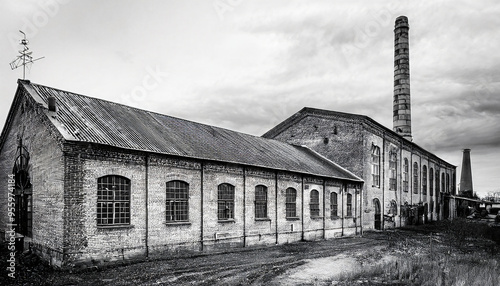 Original location, old factory original establishment, black-and-white photo