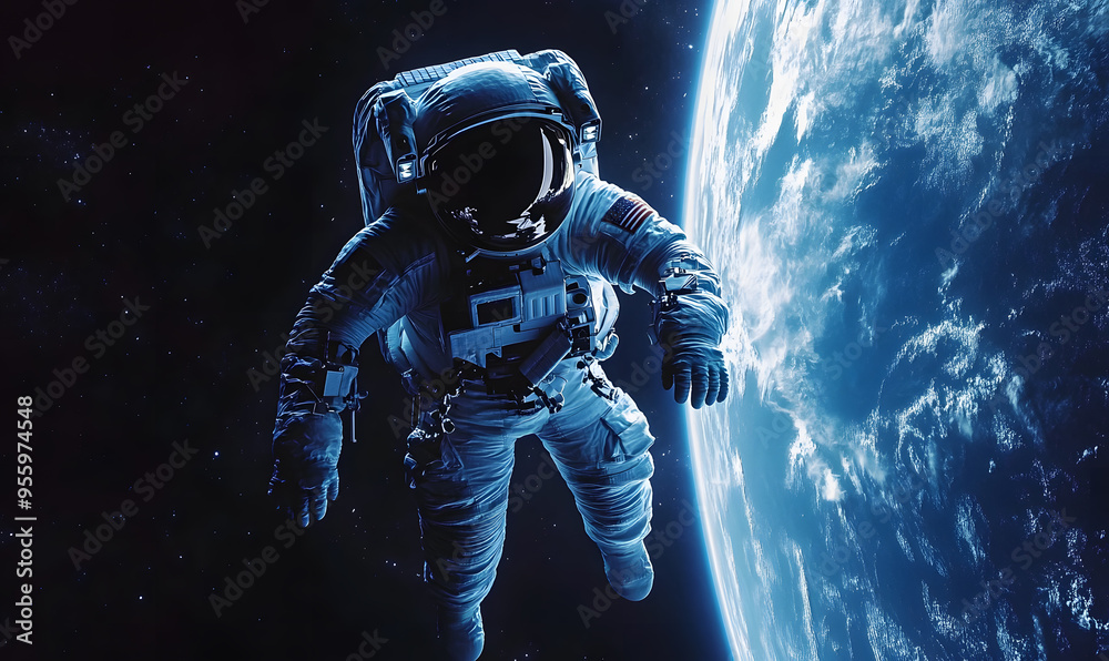 Fototapeta premium graphics of space, planets, and astronauts on a white background.