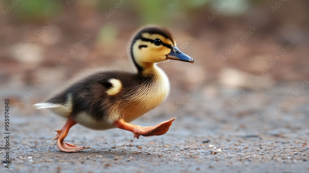 Adorable Duckling Waddling Across Outdoor Nature Landscape Adorable Duckling Waddling Across Outdoor Nature Landscape