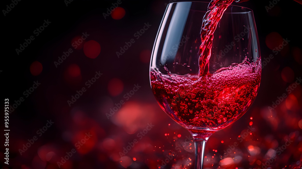 Red Wine Pouring into Glass with Bokeh Background