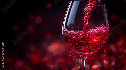 Obraz na płótnie Red Wine Pouring into Glass with Bokeh Background w salonie
