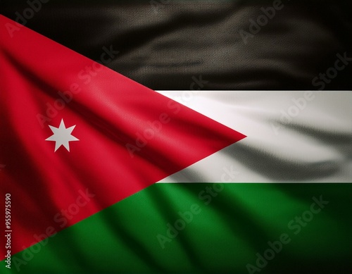 3d illustration of fluttering flag of Jordan texture