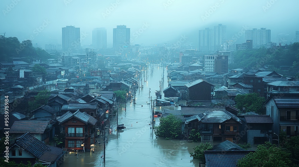Flooded City Street After Rainstorm Flooded City Street After Rainstorm