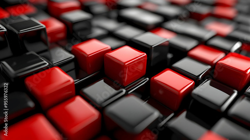 Abstract Red and Black Cubes Pattern