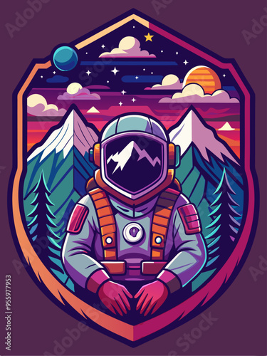 Astronaut Contemplating a Mountainous Landscape Under a Starry Sky