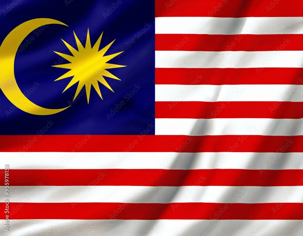 3d illustration of fluttering flag of Malaysia texture