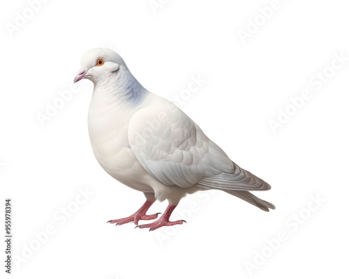 photo of a full body white dove symbolizing peace and purity, suitable for wedding invitations, nature blogs, and spiritual designs