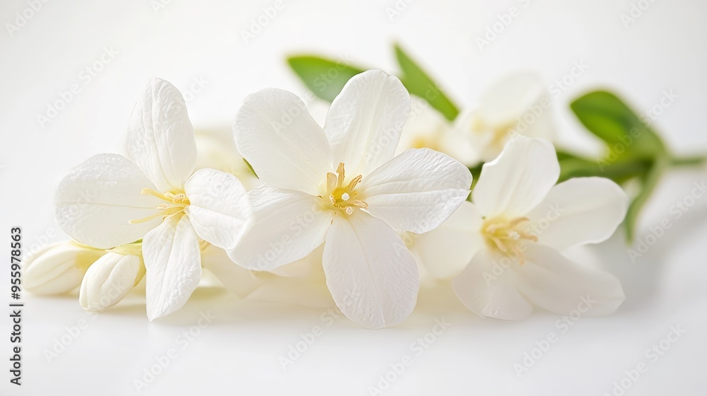 White jasmine macro on white background. White jasmine macro on white background.