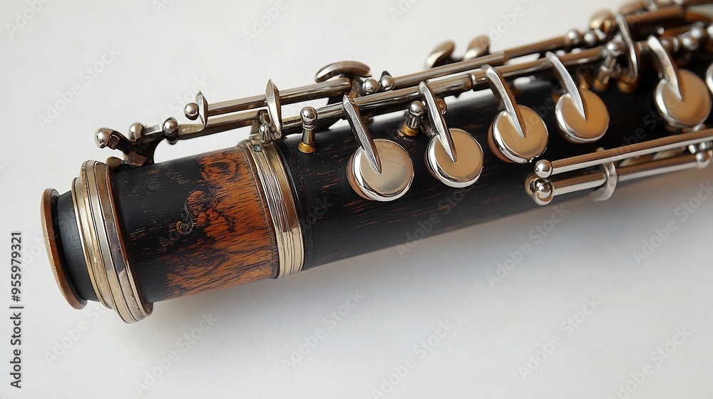 Naklejka premium Clarinet black wood body silver keys and detailed mouthpiece
