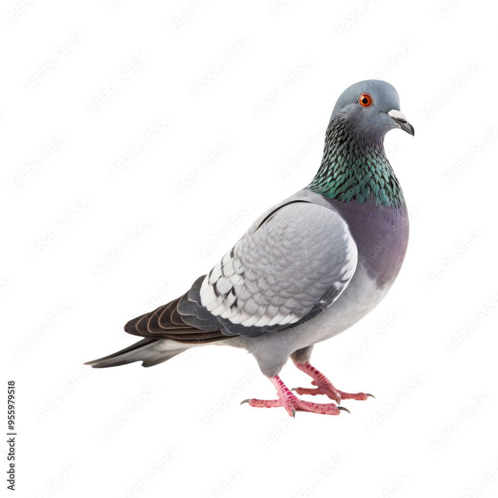 Grey pigeon on a white background. Perfect for nature or animal-related designs in need of a simple yet striking image Grey pigeon on a white background. Perfect for nature or animal-related designs in need of a simple yet striking image