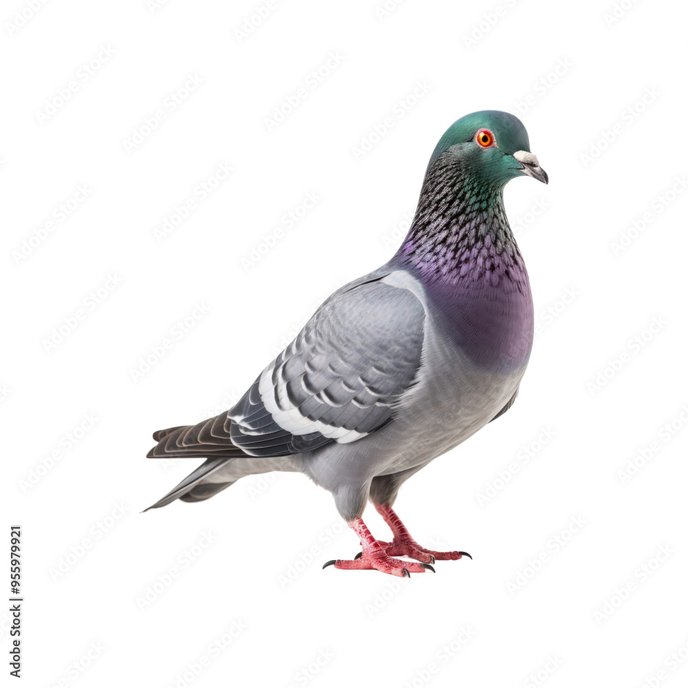 Grey pigeon on a white background. Perfect for nature or animal-related designs in need of a simple yet striking image Grey pigeon on a white background. Perfect for nature or animal-related designs in need of a simple yet striking image