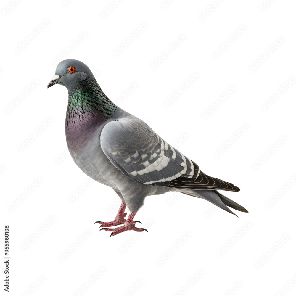 Grey pigeon on a white background. Perfect for nature or animal-related designs in need of a simple yet striking image Grey pigeon on a white background. Perfect for nature or animal-related designs in need of a simple yet striking image