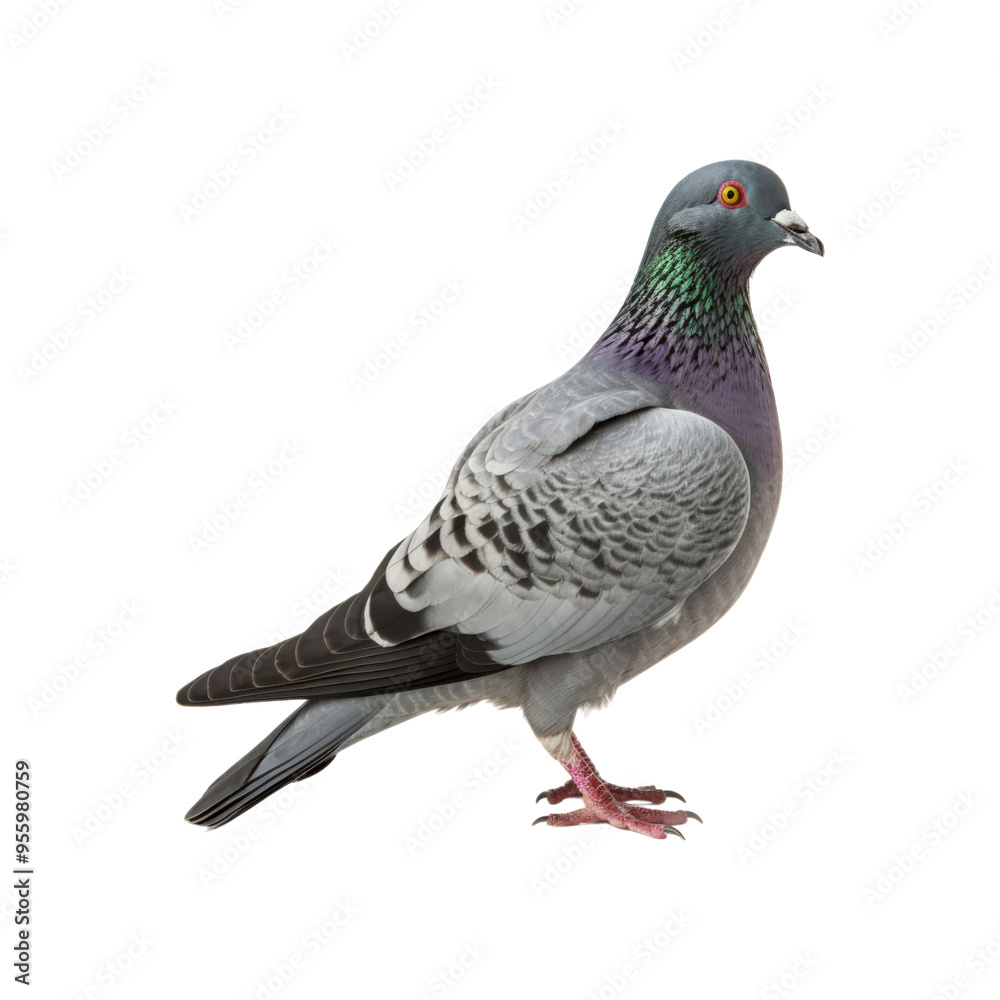 Grey pigeon on a white background. Perfect for nature or animal-related designs in need of a simple yet striking image Grey pigeon on a white background. Perfect for nature or animal-related designs in need of a simple yet striking image