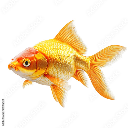 A Golden Fish Swims with a Transparent Background, A Striking Image of Aquatic Life photo