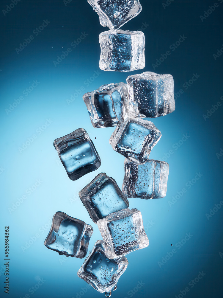ice cubes on a blue background ice cubes on a blue background