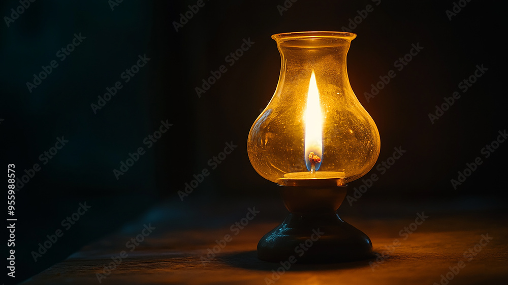 Oil Lamp Lighting Up Darkness or Burning Kerosene Oil Lamp Lighting Up Darkness or Burning Kerosene