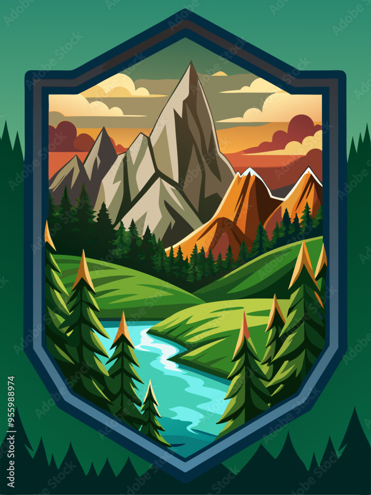 Mountain Landscape with River and Forest