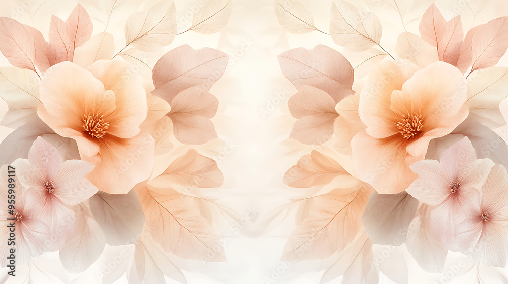 Serene floral symmetry with pastel hues for peaceful ambience in design. Serene floral symmetry with pastel hues for peaceful ambience in design.