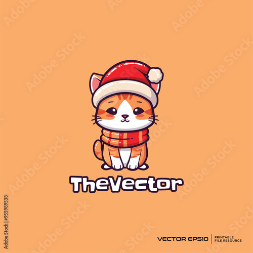 Santa cat logo, vector, mascot, character, cartoon, illustration, eps10