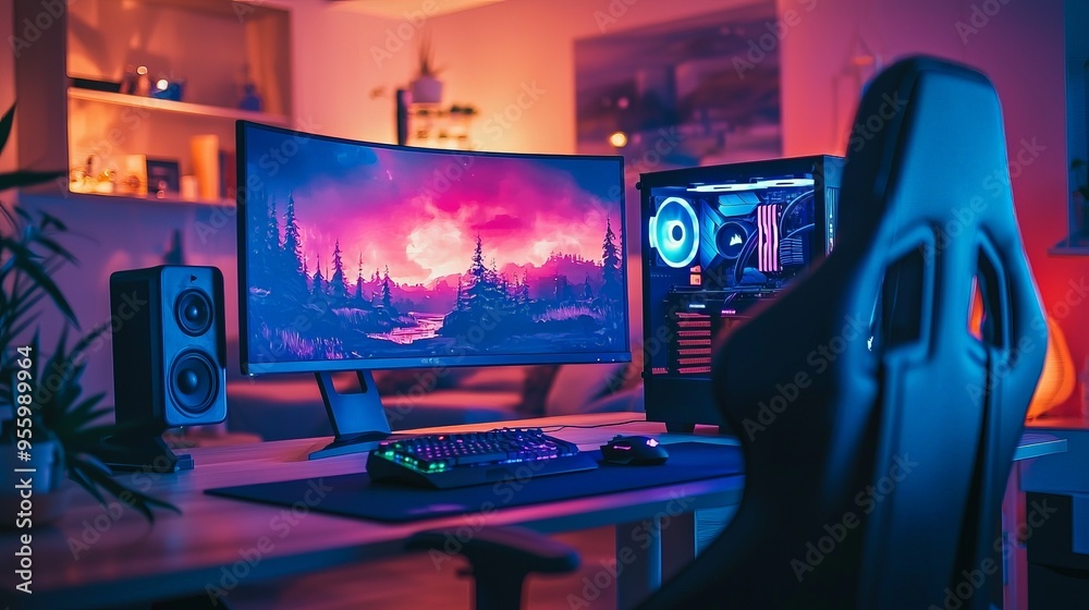 Ultimate Gaming Setup with RGB Lighting and Powerful PC Build Stock ...