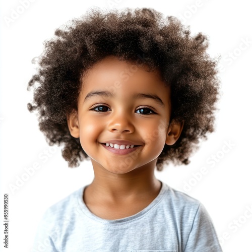 Portrait of a Smiling Young Black Girl with Curly Hair