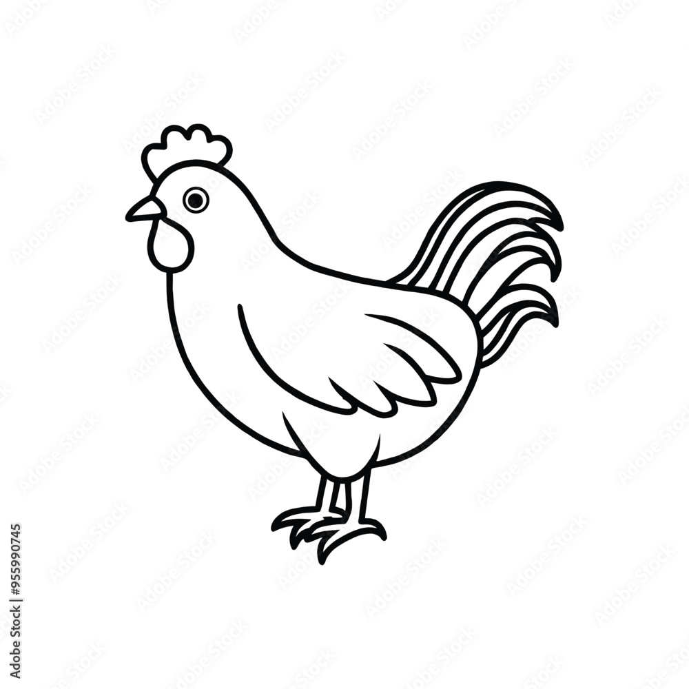 Chicken and Hen Icon Design. Flat Graphic and Line Art Elements